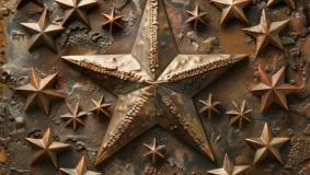 One large bronze star surrounded by smaller bronze stars on every side