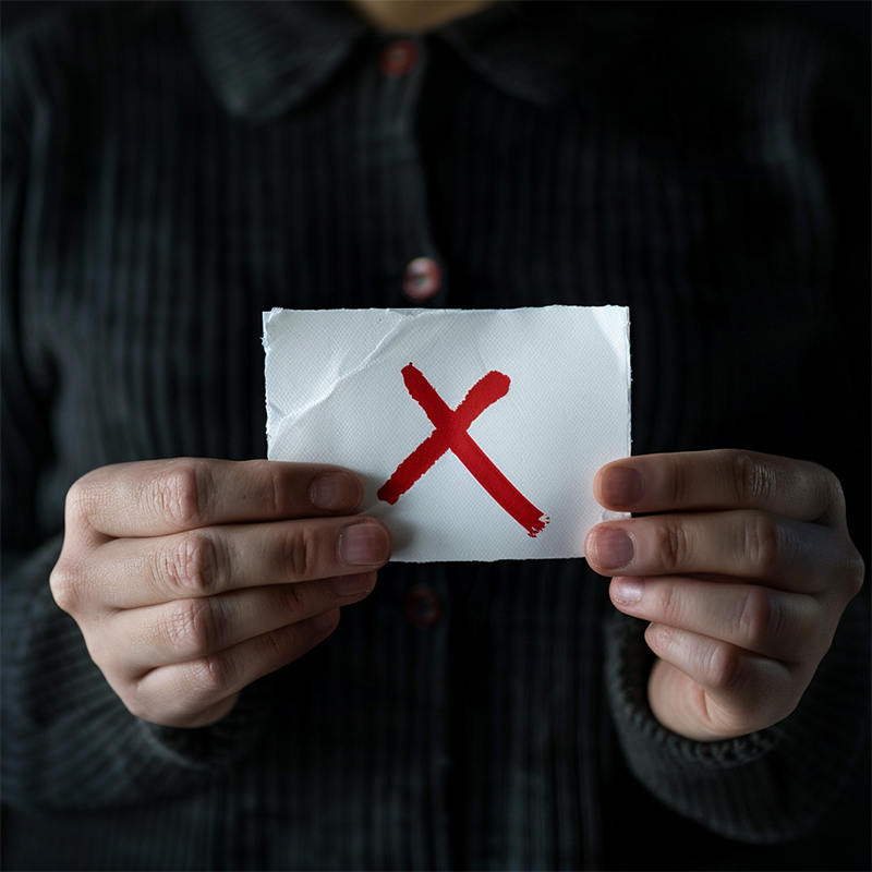 GDPR The right to be forgotten Representative Image. A person holds a piece of paper with a red X on it.