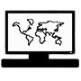 Social Media icon, a picture of a pc with a map of the world on the screen.